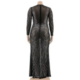 Perspective Mesh Hot Diamond Long Evening Dress Women's Dresses