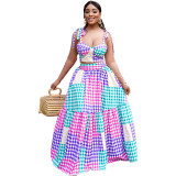 Fashion long skirt suit wrap chest vest large swing skirt