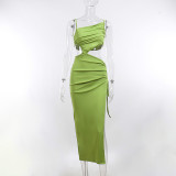 Sexy Gathered Slanted Shoulder Cutout Irregular Dress