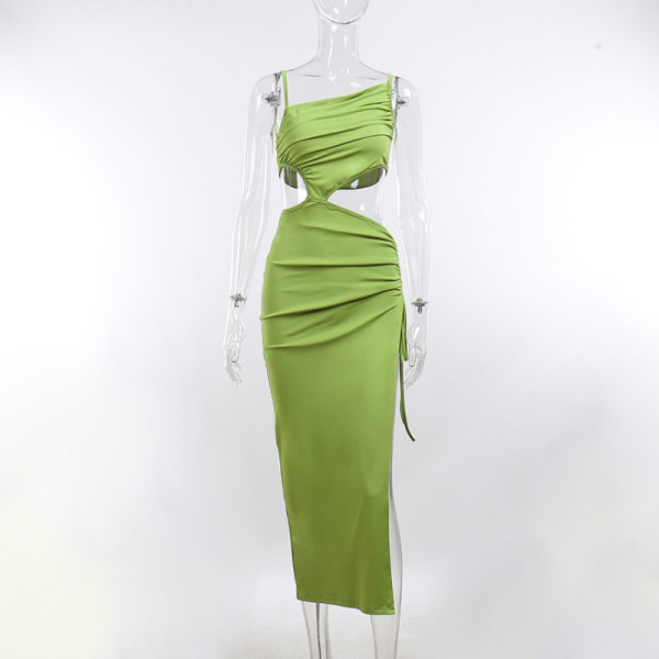 Sexy Gathered Slanted Shoulder Cutout Irregular Dress
