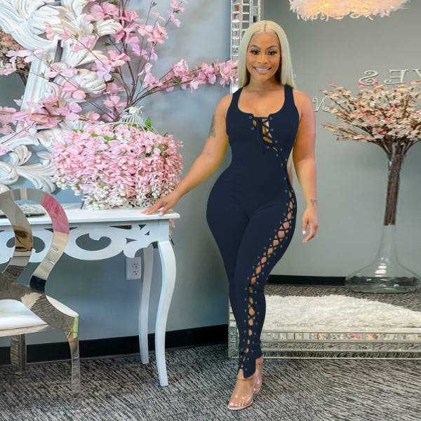 Hollow straps fashion sexy tights jumpsuit