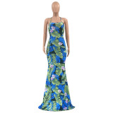 new dress leaf print slim long skirt