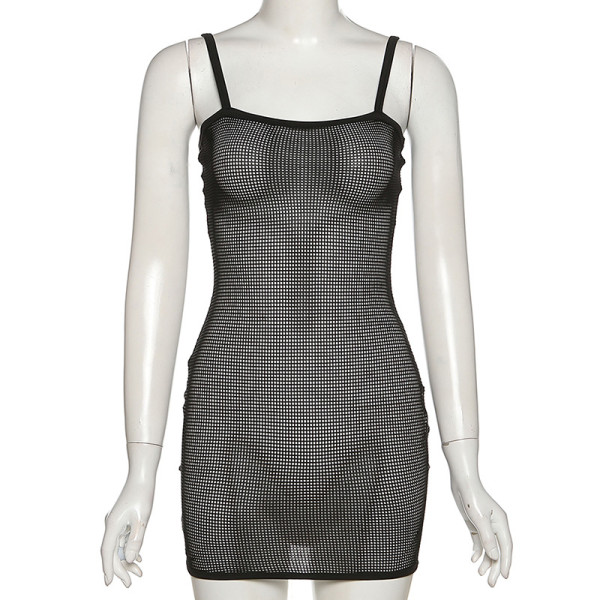 Fashion Sexy Sling Mesh See-Through Hip Dress