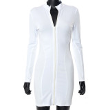 Sexy stand-up collar long-sleeved stitching package hip dress