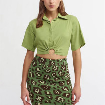 Solid Color Lapel Pullover Short Sleeve Cropped Navel Fashion Casual Top Solid Color Lapel Pullover Short Sleeve Cropped Navel Fashion Casual Top