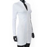 Sexy stand-up collar long-sleeved stitching package hip dress