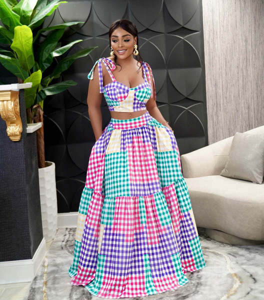 Fashion long skirt suit wrap chest vest large swing skirt