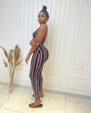 Stylish Vertical Stripe Print Suspender Jumpsuit