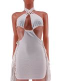 Women's suspenders open back tassel hollow short connection