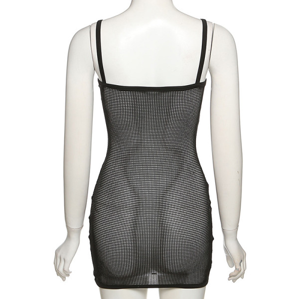 Fashion Sexy Sling Mesh See-Through Hip Dress