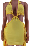 Women's suspenders open back tassel hollow short connection