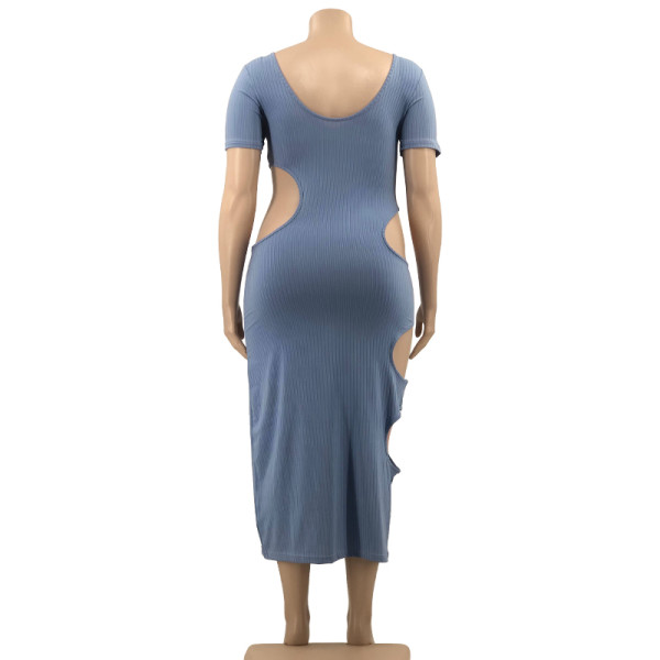 round neck hollow long skirt fashion waist large size dress