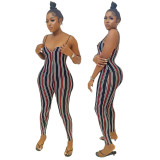 Stylish Vertical Stripe Print Suspender Jumpsuit