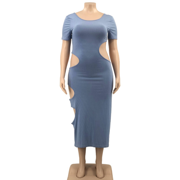 round neck hollow long skirt fashion waist large size dress