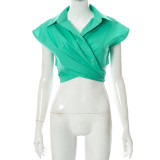 Top solid color cropped short-sleeved t-shirt