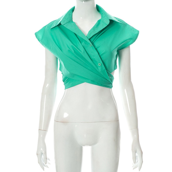 Top solid color cropped short-sleeved t-shirt