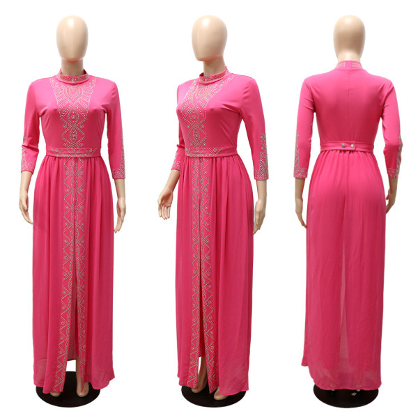 Sheer Dress Hem Mid Cut Included Trousers Two Piece Women's Belt