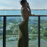 Fashion U Neck Sexy Backless Lace-Up Sleeveless Slim Dress