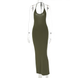 Fashion U Neck Sexy Backless Lace-Up Sleeveless Slim Dress