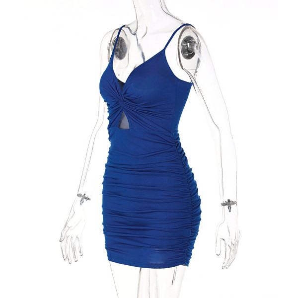 Fashion Sexy Hollow V-Neck Ruched Sling Dress