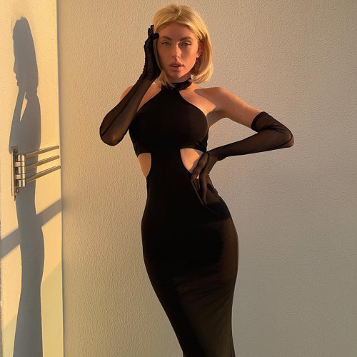 Fashion Slim Side Cutout Halter Dress
