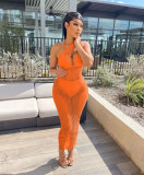 Women's Sexy Solid Color Perspective Mesh Beach Dress