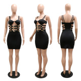 Sexy suspenders hollow zipper fashion hip dress with careful design
