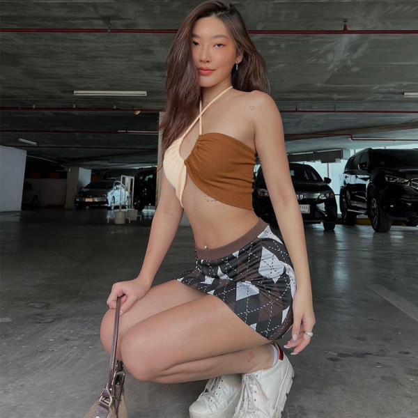 Fashionable Sexy Colorblock Halter Strap Slim Fit Tube Top