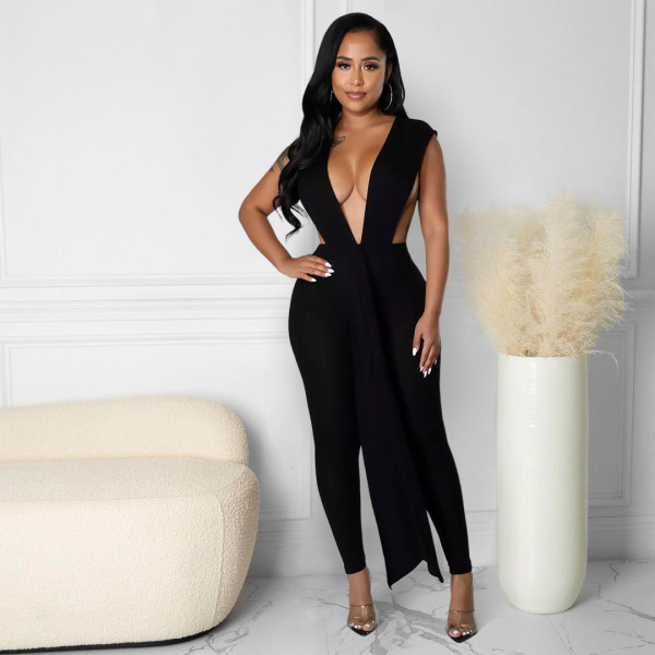 Nightclub clothes sexy deep V-neck pit strips strapless backless jumpsuit