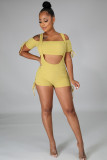Solid color pit stripe sexy off-the-shoulder-smock-sling pants two-piece set