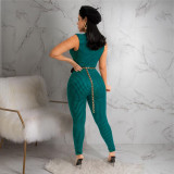 Nightclub Fashion Print Lapel Button Houndstooth Jumpsuit