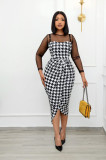 mesh panel print dress