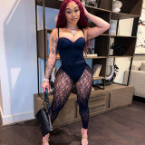 Tube top suspender jumpsuit + sexy see-through lace trousers two-piece set