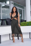 Women's Solid Color Casual Knit One Piece Fringe Beach Dress