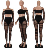Fashion suspenders top mesh pants suit new two-piece set