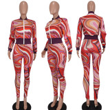 Temperament Slim Fit Print Suit Two Piece