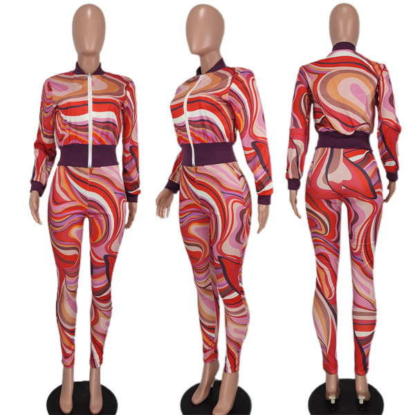 Temperament Slim Fit Print Suit Two Piece