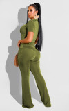 Solid Color Korean Velvet Slim Fit Wide Leg Pants Casual Two Piece Set