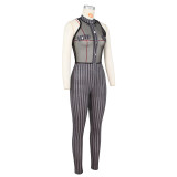 Fashion Pit Houndstooth Print Panel Mesh Sleeveless Jumpsuit