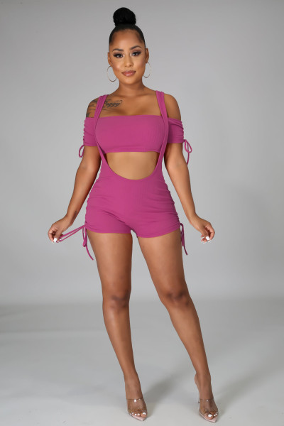 Solid color pit stripe sexy off-the-shoulder-smock-sling pants two-piece set