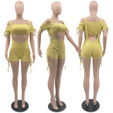 Solid color pit stripe sexy off-the-shoulder-smock-sling pants two-piece set