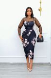 mesh panel print dress