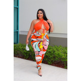 Lace-up Print Halter Fashion Print Pants Set