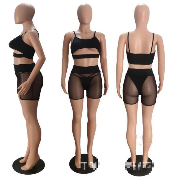 High elastic breathable mesh sexy leisure sports two-piece suit