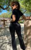 Solid Color Korean Velvet Slim Fit Wide Leg Pants Casual Two Piece Set