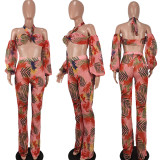 Sexy Sheer Print Sling Straight Pants Two-Piece Set