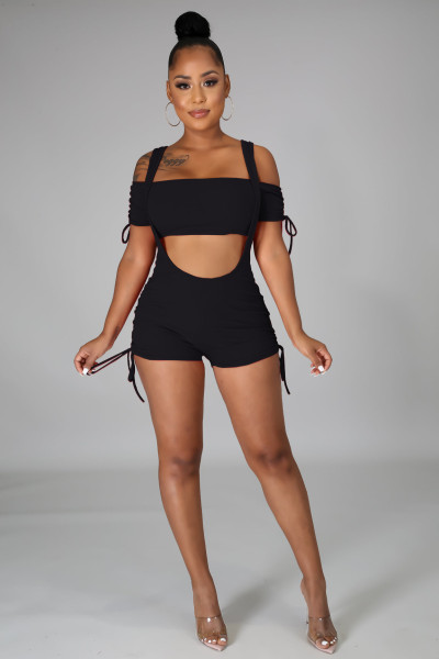 Solid color pit stripe sexy off-the-shoulder-smock-sling pants two-piece set