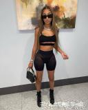 High elastic breathable mesh sexy leisure sports two-piece suit