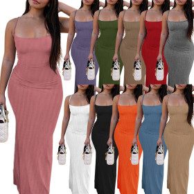 Sling thread peach buttocks multicolor low-cut sexy dress