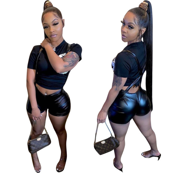 High Elastic Strap PU Leather Pants Sexy Skinny Shorts